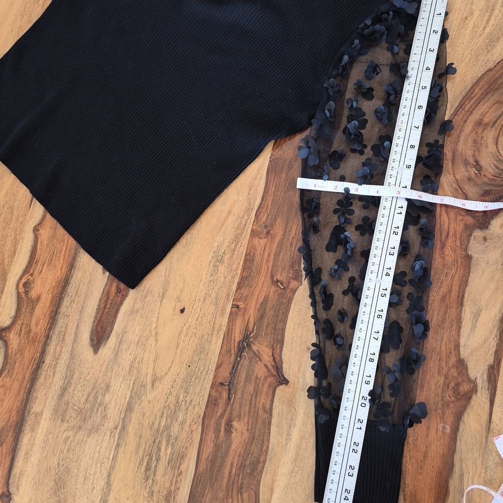 Almost Famous, Ribbed, Mock Sweater, with 3D Floral Mesh Sleeves - Picture 5 of 16